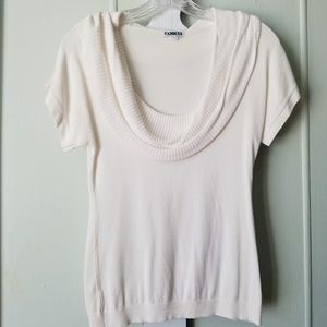 White short sleeve cowl neck sweater
